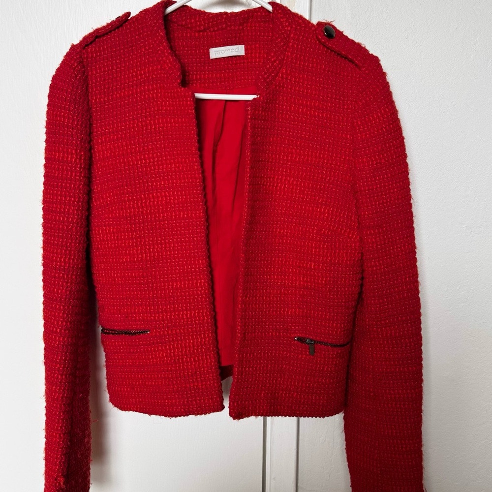 Promod Red Blazer Modern Cropped Design
